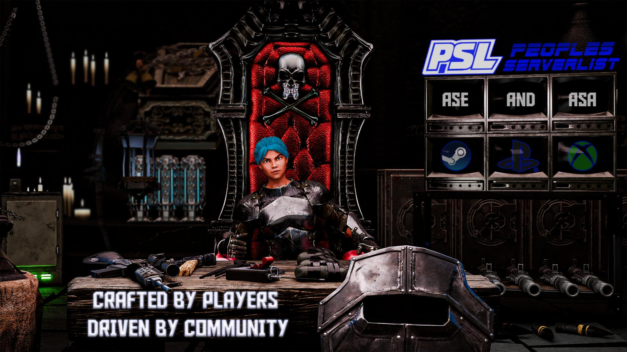 Discovery splash banner for People's Server List | Ark Discord server